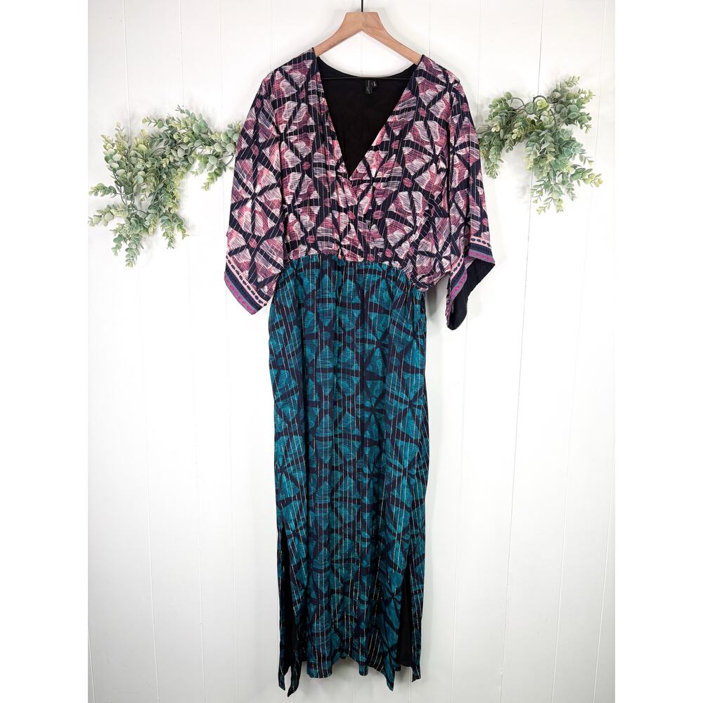 Anthropologie Bl-nk London Lisette Kimono Sleeve Max Dress XL Boho Metallic - Picture 4 of 10